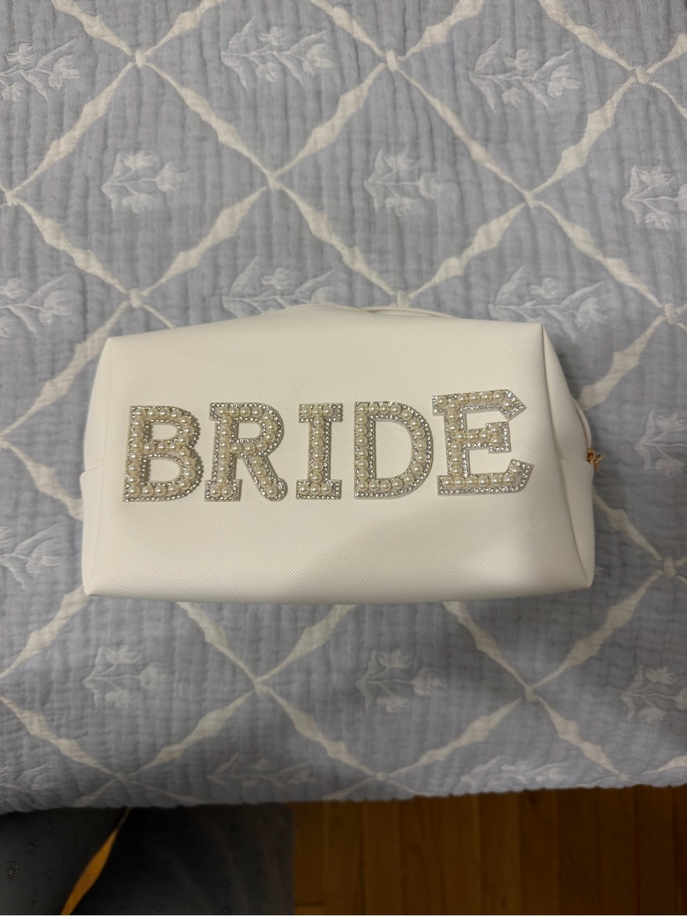 White BRIDE Pearl Embellished Makeup Bag